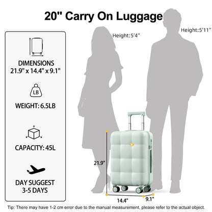 Carry On Suitcase – Lightweight Hard Case Cabin Luggage - Mint Green | CloudLite | 55cm