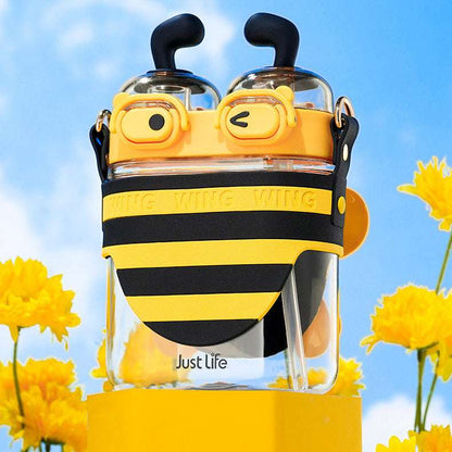 Little Bee Kids Water Bottle with Dual Straws & Flip-top Lids 570ml