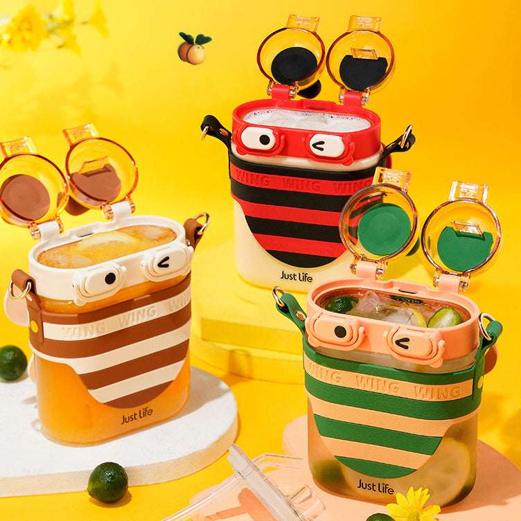 Little Bee Kids Water Bottle with Dual Straws & Flip-top Lids 570ml