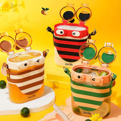 Little Bee Kids Water Bottle with Dual Straws & Flip-top Lids 570ml