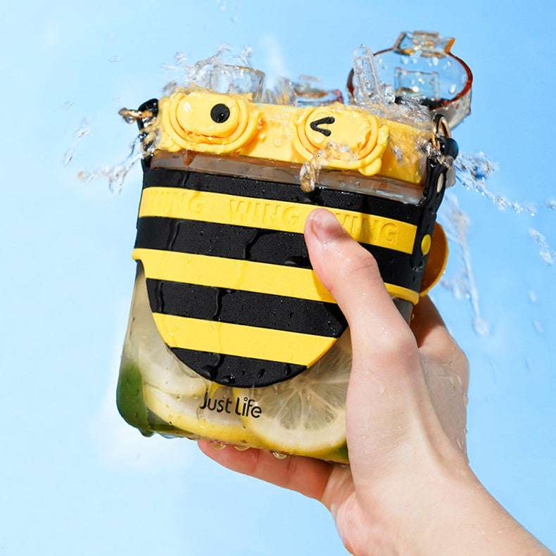Little Bee Kids Water Bottle with Dual Straws & Flip-top Lids 570ml