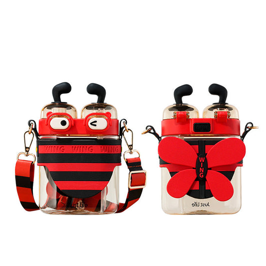Little Bee Kids Water Bottle with Dual Straws & Flip-top Lids 570ml