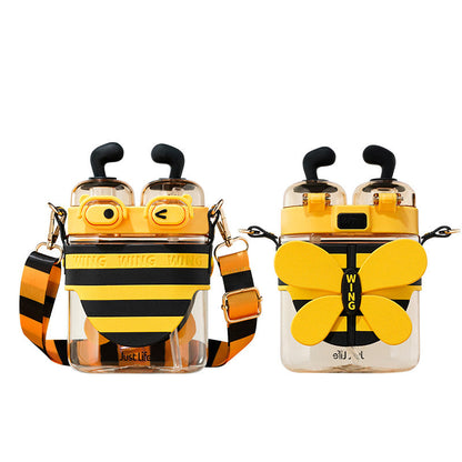 Little Bee Kids Water Bottle with Dual Straws & Flip-top Lids 570ml