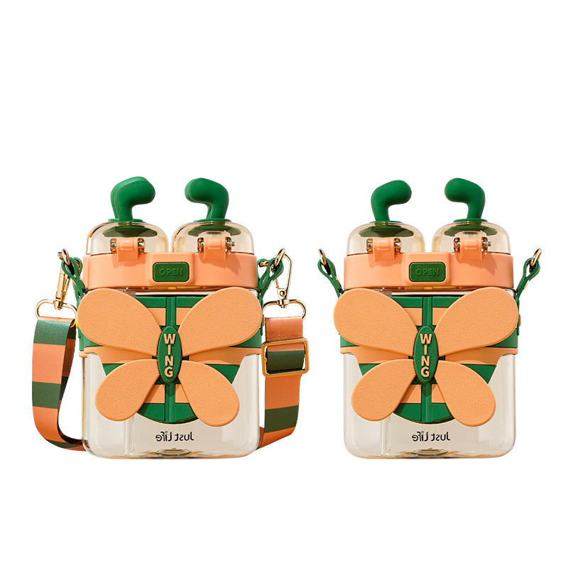 Little Bee Kids Water Bottle with Dual Straws & Flip-top Lids 570ml