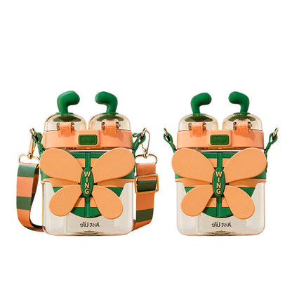 Little Bee Kids Water Bottle with Dual Straws & Flip-top Lids 570ml
