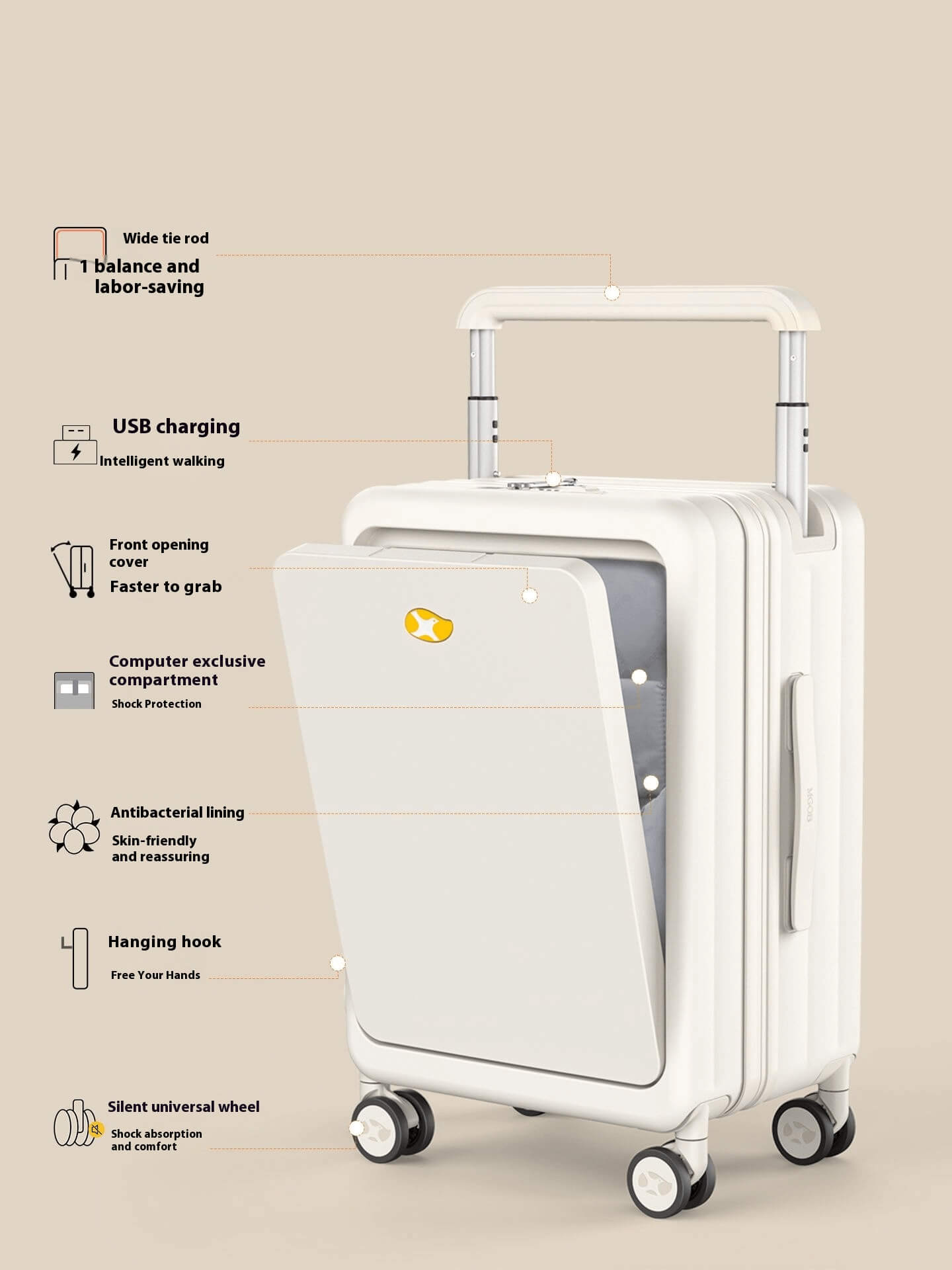Hard Shell Carry On Luggage - Front Access Cabin Suitcase | Lumo One Access | Lavender Purple | 56 cm