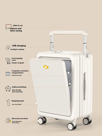 Black Carry On Luggage - Hard Shell Front Opening Suitcase with Laptop Compartment | Lumo one Access | Black | 56 cm