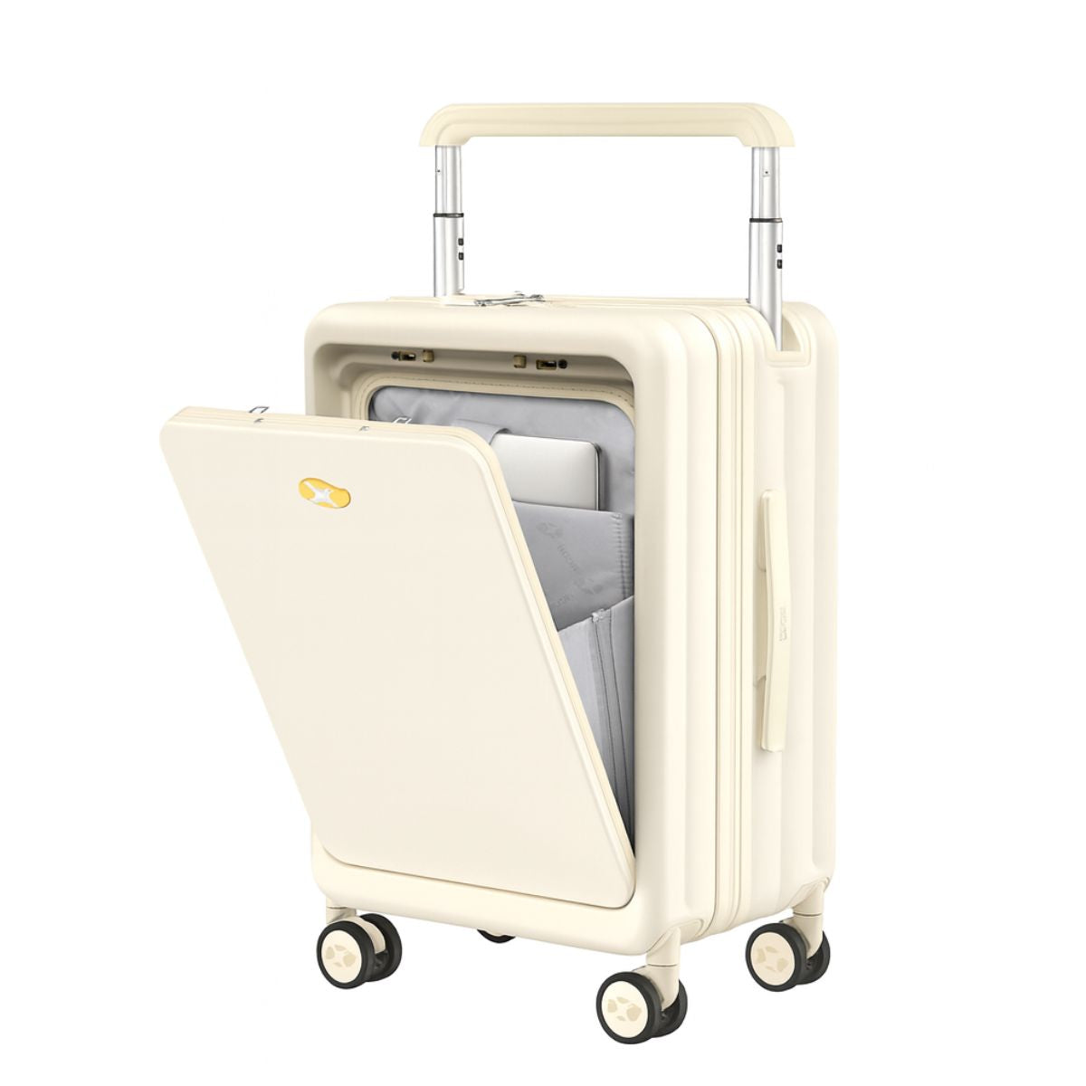 Carry On Luggage - Hard Shell Cabin Suitcase with Laptop Compartment | Lumo One Access | Cream Beige | 56 cm