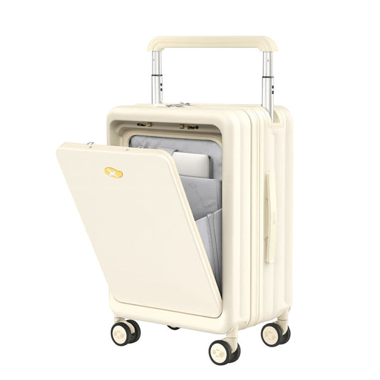 Carry On Luggage - Hard Shell Cabin Suitcase with Laptop Compartment | Lumo One Access | Cream Beige | 56 cm