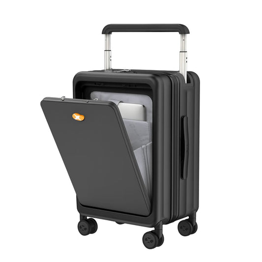 Black Carry On Luggage - Hard Shell Front Opening Suitcase with Laptop Compartment | Lumo one Access | Black | 56 cm