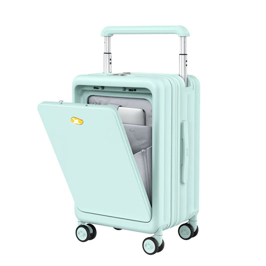 Hard Shell Carry On Luggage - Front Opening Hand Cabin Suitcase |  Lumo One Access | Mint Green | 56 cm