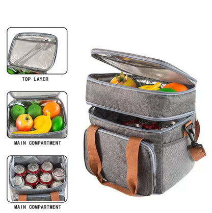 2 Layer Zipper Lunch Bag Tote Insulated Lunch Bag Picnic Food Lunch Box Storage