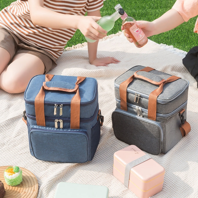 2 Layer Zipper Lunch Bag Tote Insulated Lunch Bag Picnic Food Lunch Box Storage
