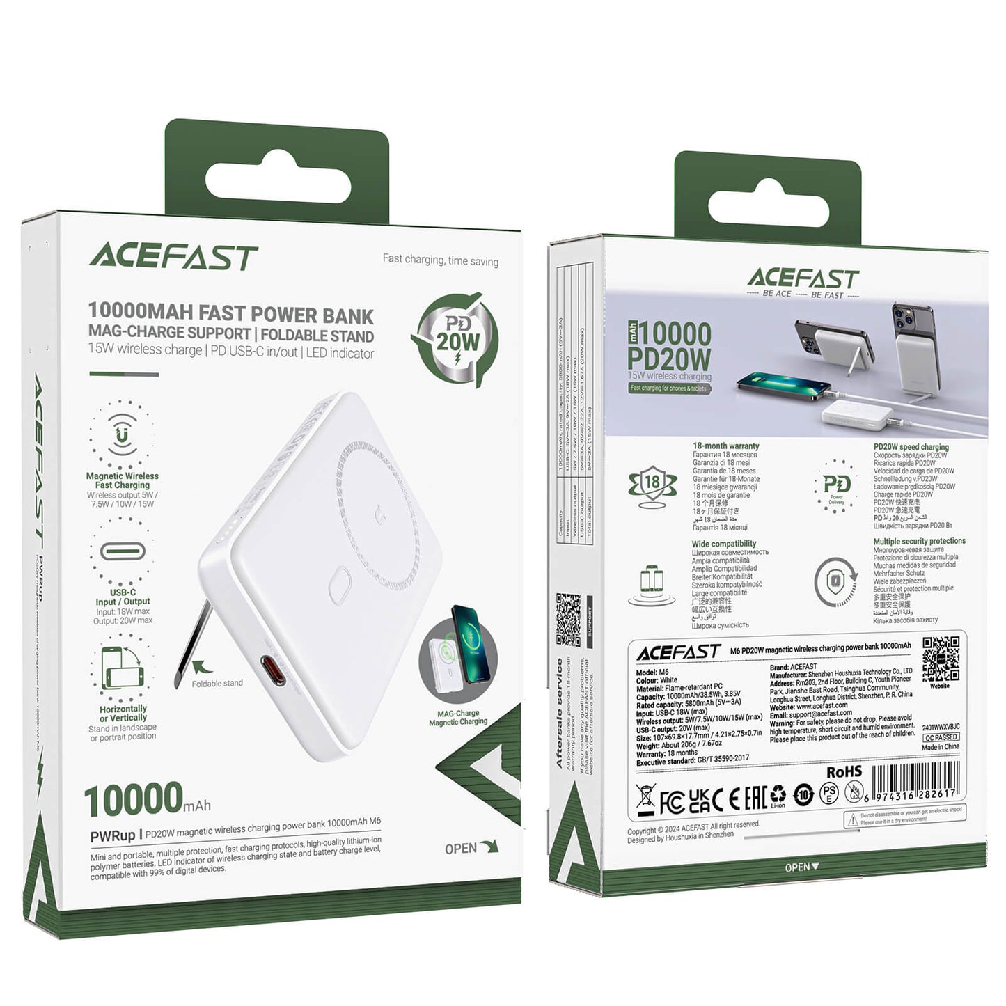 Acefast PD 20W 10000mAh Fast Charging Power Bank With Foldable Stand M6