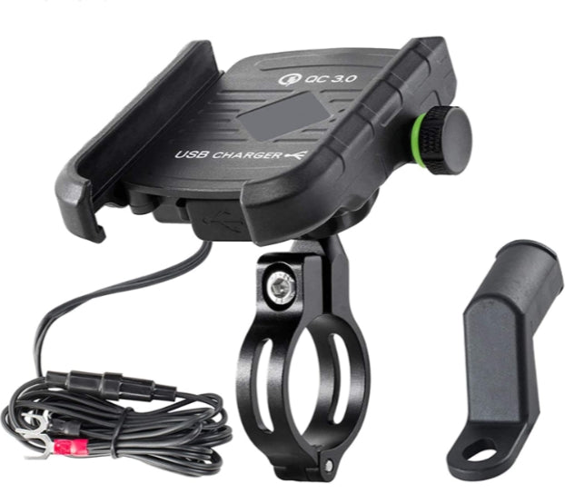 Motorcycle Phone Mount Charger USB 3.0 Socket Handlebar/ Rear-View Mirror