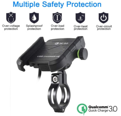 Motorcycle Phone Mount Charger USB 3.0 Socket Handlebar/ Rear-View Mirror