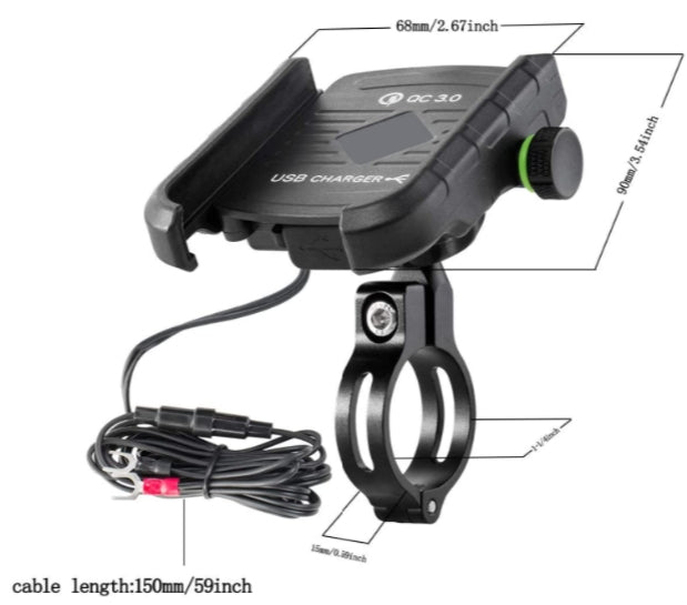 Motorcycle Phone Mount Charger USB 3.0 Socket Handlebar/ Rear-View Mirror