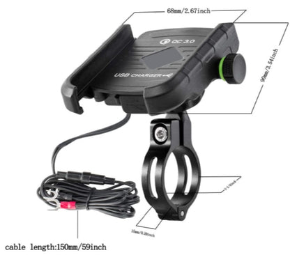 Motorcycle Phone Mount Charger USB 3.0 Socket Handlebar/ Rear-View Mirror
