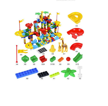 Kids playing with marble run