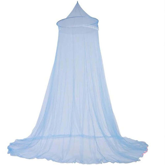 blue mosquito net canopy