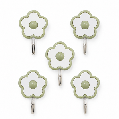 5-Pack Flower Adhesive Wall Hooks – Sage Green & White