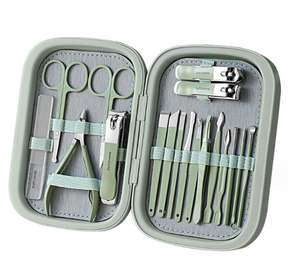 stainless steel manicure professional tool kit with a Hardshell Case Green