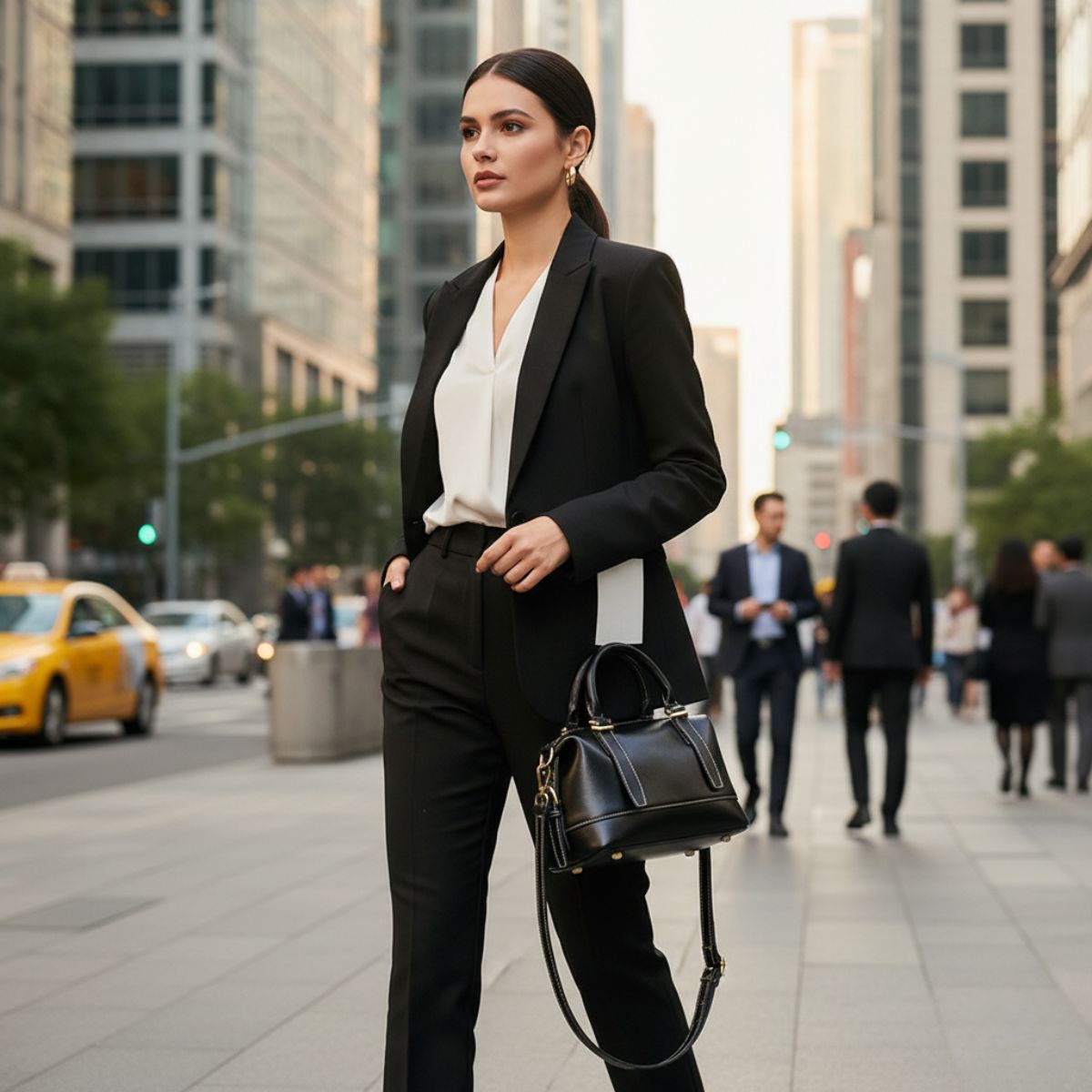 Metro Classic Black Leather Shoulder Bag