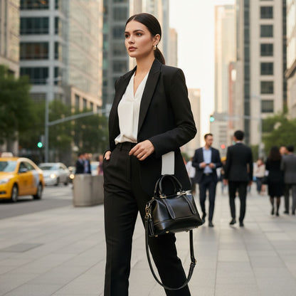 Metro Classic Black Leather Shoulder Bag
