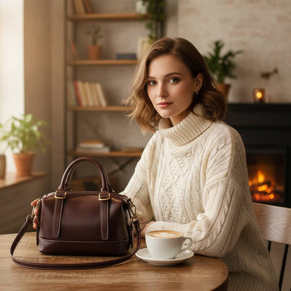 Leather Shoulder Bag - Burgundy | Metro Classic