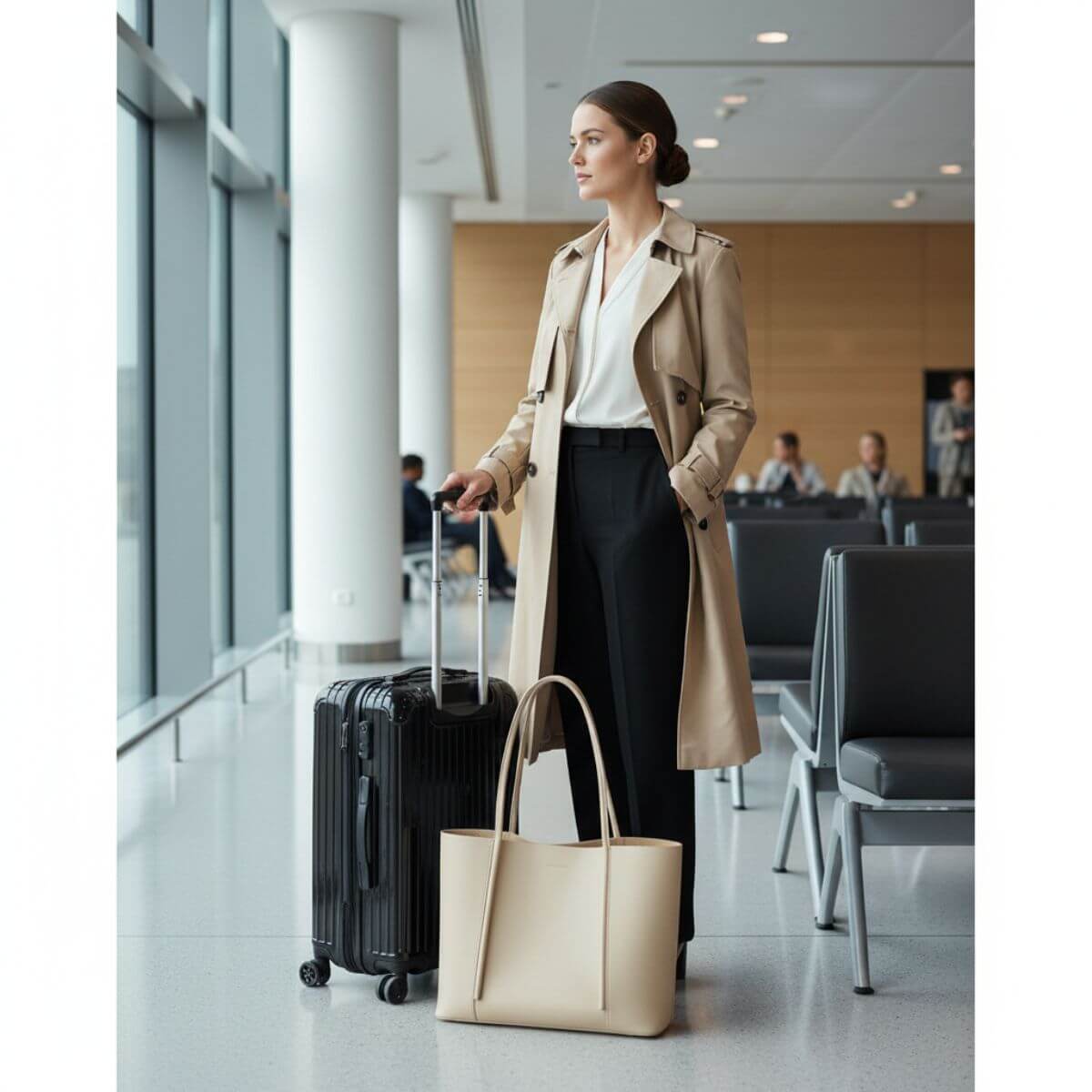 Metro Large Leather Tote Bag – Apricot Beige