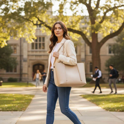 Metro Large Leather Tote Bag – Apricot Beige