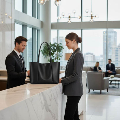 Large Leather Work Tote Bag for Women NZ with Compartments - | Metro | Black