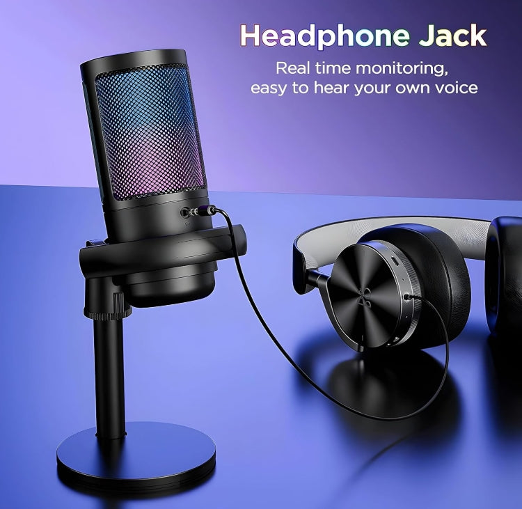 XVersion RGB Gaming Streaming Microphone for PC/PS5 with Volume Controlling, Pop Filter, Condensor Mic with Quick Mute,