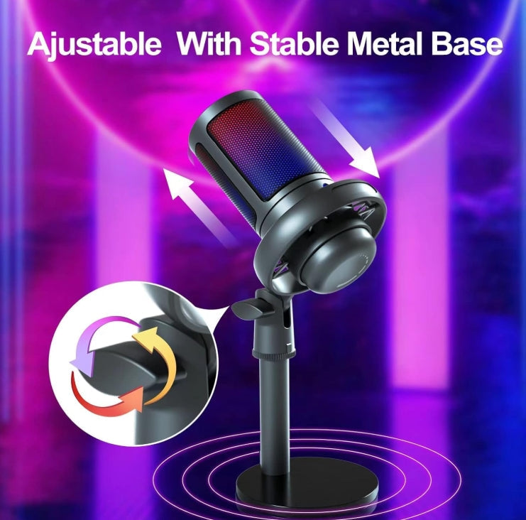 XVersion RGB Gaming Streaming Microphone for PC/PS5 with Volume Controlling, Pop Filter, Condensor Mic with Quick Mute,