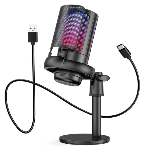 XVersion RGB Gaming Streaming Microphone for PC/PS5 with Volume Controlling, Pop Filter, Condensor Mic with Quick Mute,