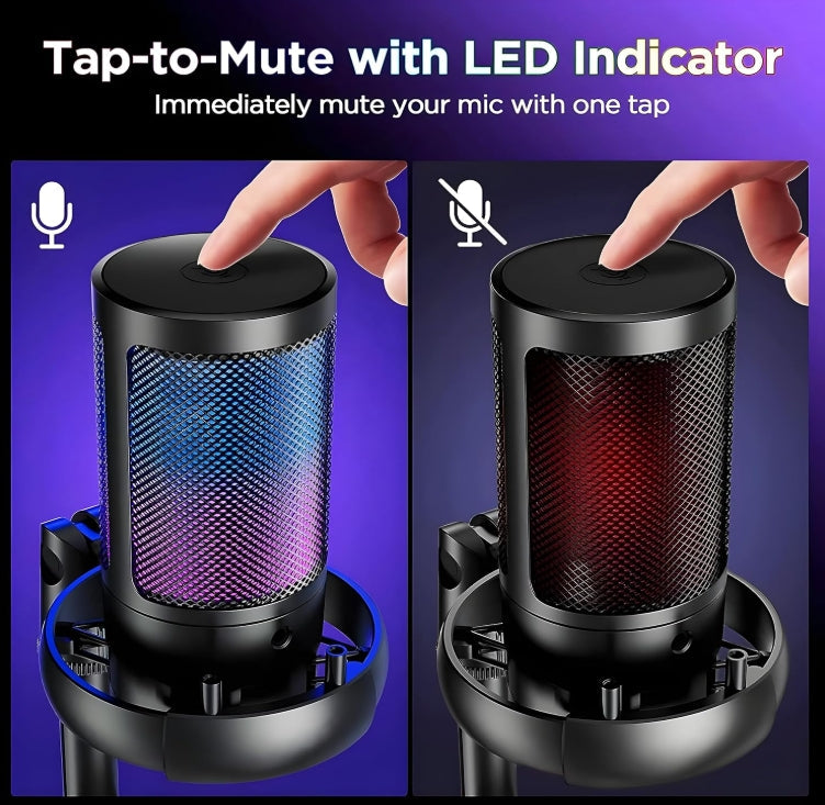 XVersion RGB Gaming Streaming Microphone for PC/PS5 with Volume Controlling, Pop Filter, Condensor Mic with Quick Mute,