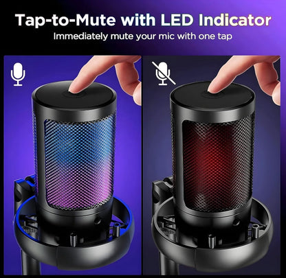 XVersion RGB Gaming Streaming Microphone for PC/PS5 with Volume Controlling, Pop Filter, Condensor Mic with Quick Mute,