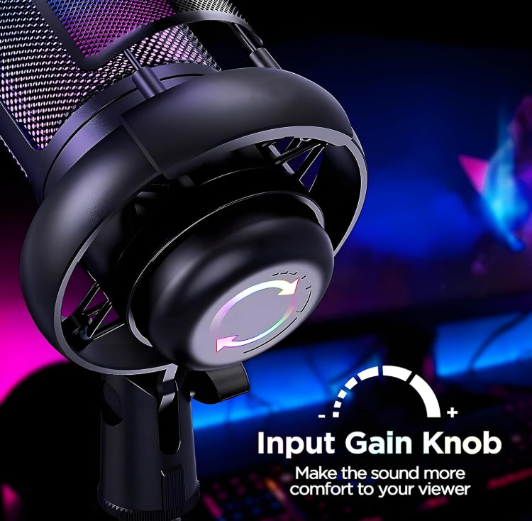 XVersion RGB Gaming Streaming Microphone for PC/PS5 with Volume Controlling, Pop Filter, Condensor Mic with Quick Mute,