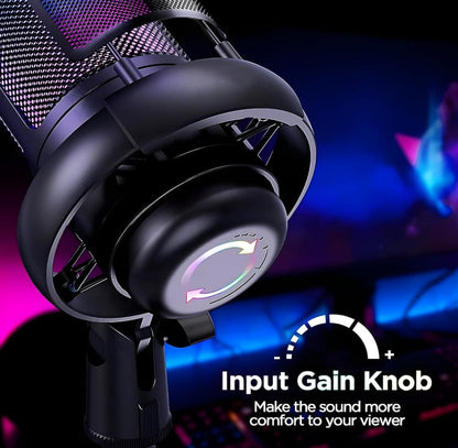 XVersion RGB Gaming Streaming Microphone for PC/PS5 with Volume Controlling, Pop Filter, Condensor Mic with Quick Mute,
