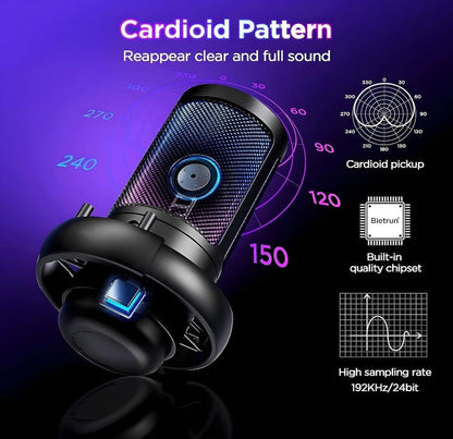 XVersion RGB Gaming Streaming Microphone for PC/PS5 with Volume Controlling, Pop Filter, Condensor Mic with Quick Mute,