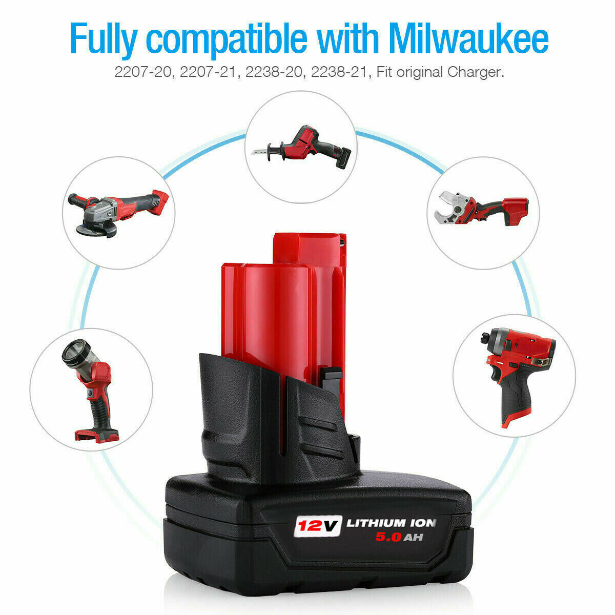 Compatible Replacement Milwaukee Battery M12 12V 5Ah Battery