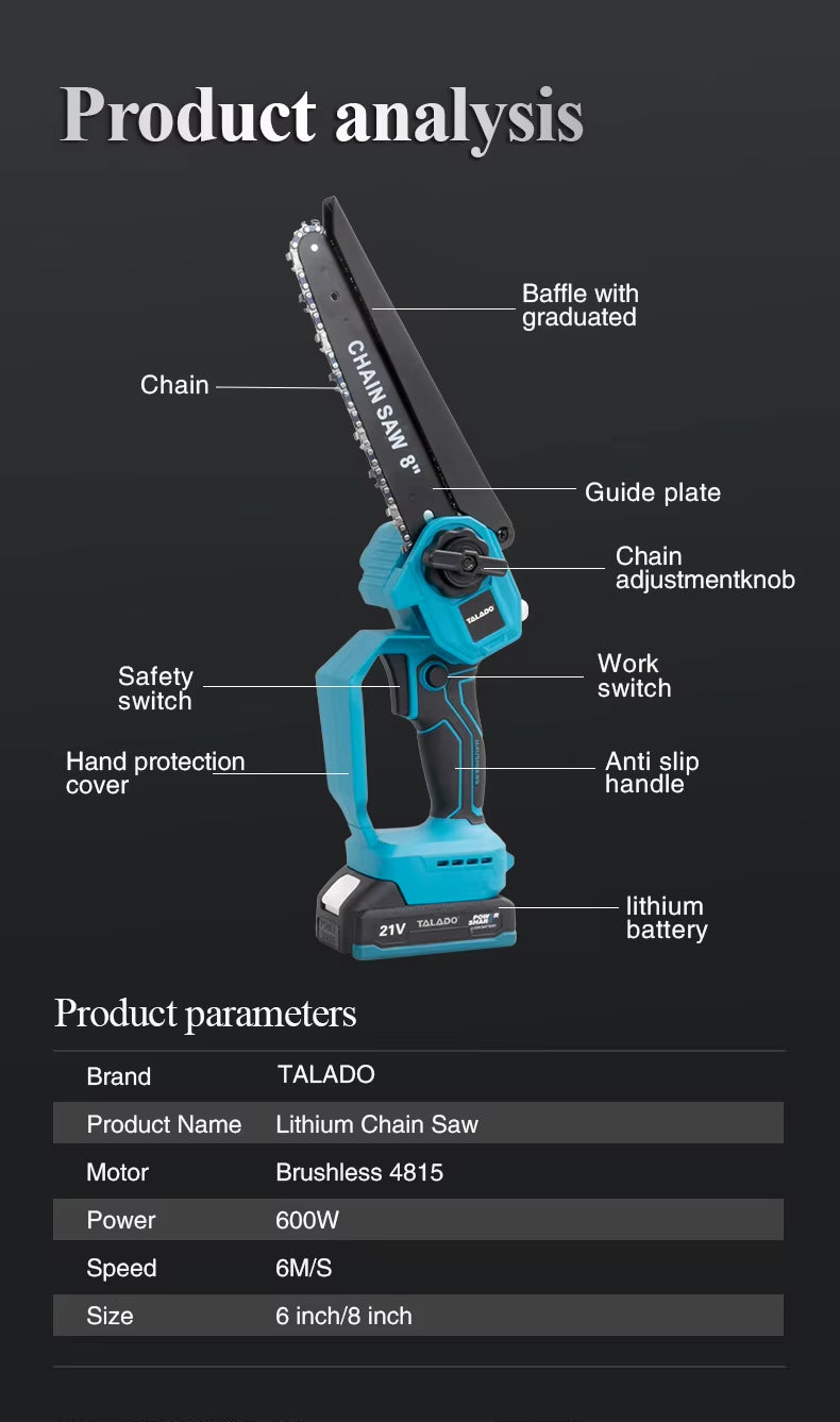 Mini Chain saw Cordless Power Chain Saws 8" with Extension Pole & Battery System