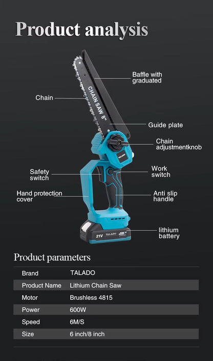 Mini Chain saw Cordless Power Chain Saws 8" with Extension Pole & Battery System