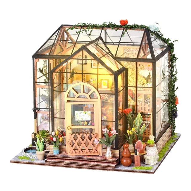 DIY Miniature Flower Greenhouse Wooden Dollhouse Kit