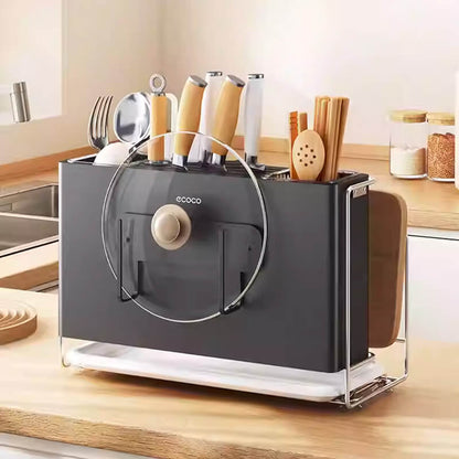 Mobie All-in-One Stainless Steel Knife Block with Magnetic Lid Holder and Drip Tray E25124