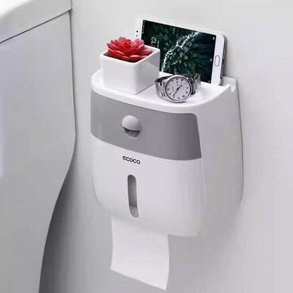 Mobie Dual Layer Bathroom Tissue Holder with Storage Drawer and Top Shelf E1804