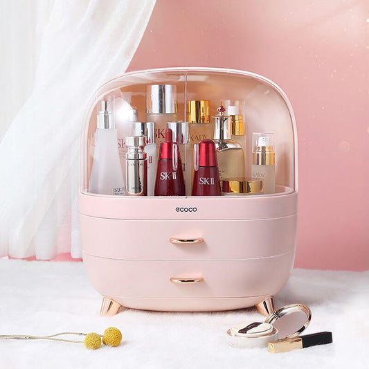 Mobie Large Capacity Makeup Organizer with Double Drawers Transparent Doors E2014