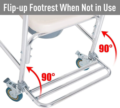 Mobile Shower Toilet Commode Chair Bath Wheelchair 4 in 1 Bath Stool Folding with Arms