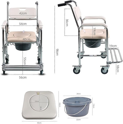 Mobile Shower Toilet Commode Chair Bath Wheelchair 4 in 1 Bath Stool Folding with Arms