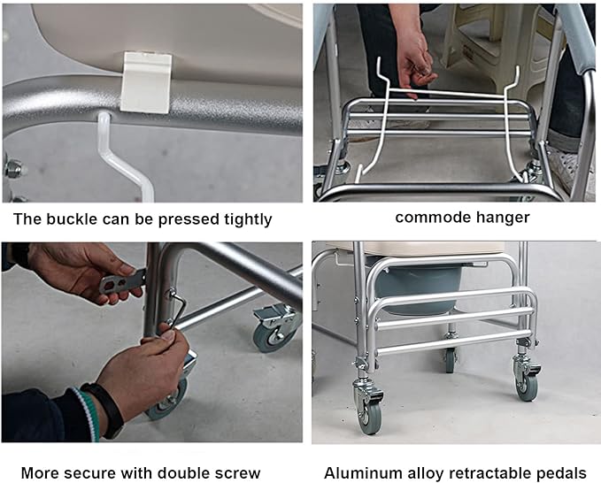Mobile Shower Toilet Commode Chair Bath Wheelchair 4 in 1 Bath Stool Folding with Arms
